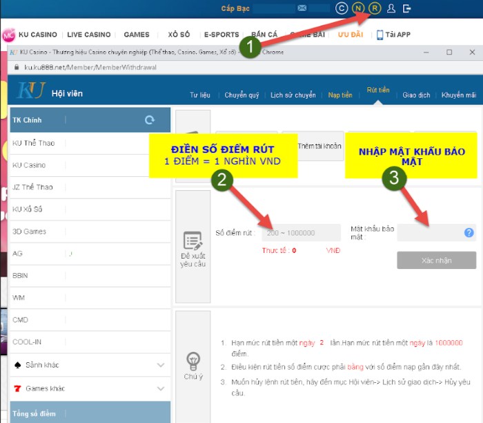 Rút tiền Kubet trên PC với các thao tác nhanh chóng